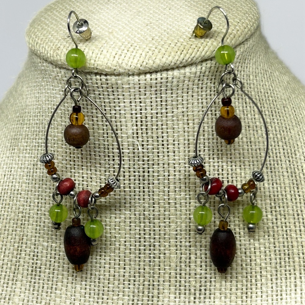 Beaded Hoop Dangle‎ Earrings